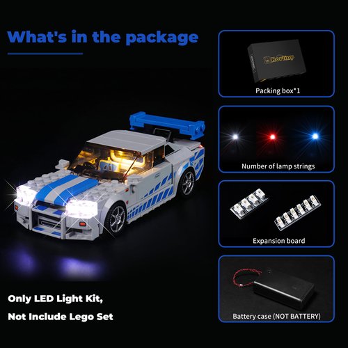 LED Lighting Kit for Lego Speed Champions 2 Fast 2 Furious Nissan Skyline GT-R (R34),Creative Light for Lego 76917 Race Car Toy, A Idea Gift for Kids or Fans (Lights Only, No Lego Models)
