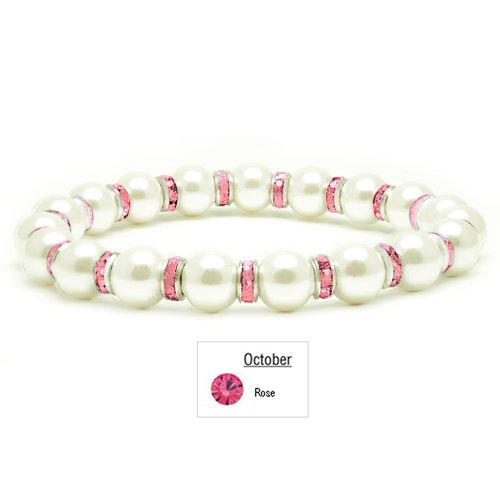 Accents Kingdom Women's Magnetic Bracelet White Tuchi Simulated Pearl Bracelet with Simulated Rose Crystal, 7.5"
