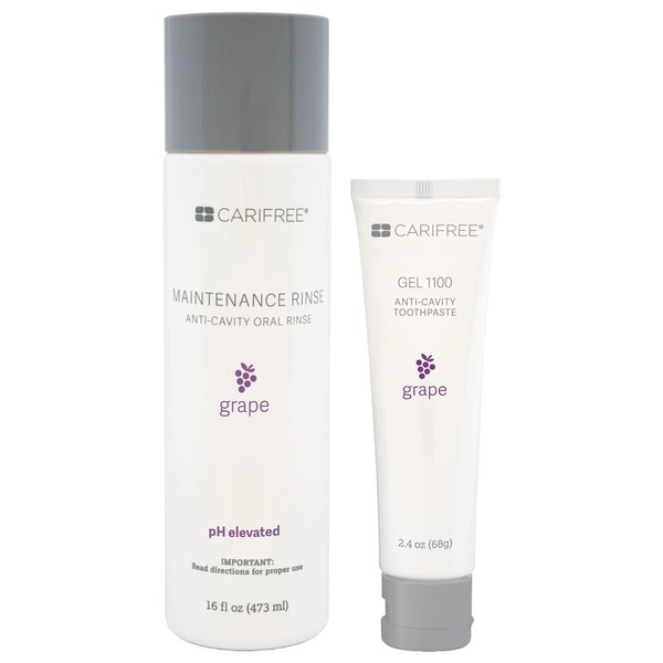 CariFree Maintenance & Prevention Kit, Grape | Anti-Cavity Fluoride Toothpaste & Mouthwash Freshens Breath and Moistens Mouth | Dentist Recommended for Oral Care (2 Piece Set, Grape)