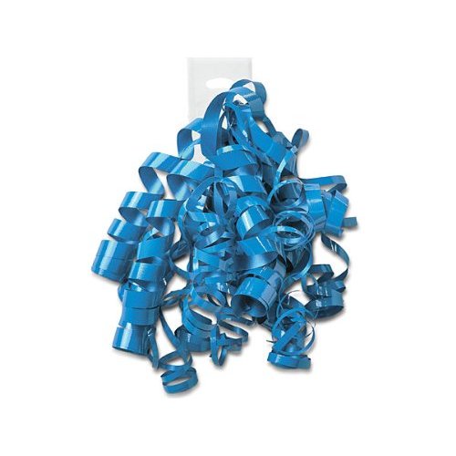 Pack Of 12, Solid Electric Blue High Gloss Curly Gift Bows 12 Strands on Hang Tab Made In USA