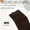 Sunny Wire Hair Extensions Brown Fish Line Hair Extensions Chocolate Brown Invisible Wire Human Hair Extensions Brown Short Hairpiece Extensions Human Hair Brown Hair Extensions 80G 12Inch