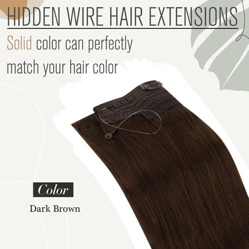 Sunny Wire Hair Extensions Brown Fish Line Hair Extensions Chocolate Brown Invisible Wire Human Hair Extensions Brown Short Hairpiece Extensions Human Hair Brown Hair Extensions 80G 12Inch