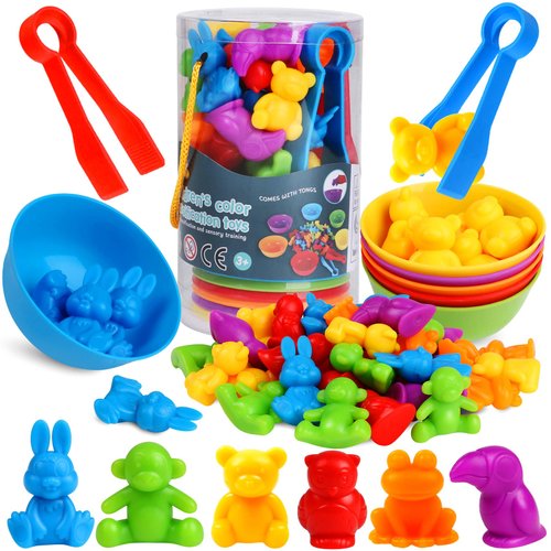 Counting Animals Color Sorting Matching Games with Sorting Bowls Montessori Sensory Early Educational Toys Learning Fine Motor Skill & Counting Math Toys Gift for 3 4 5 Year Old Boys Girls