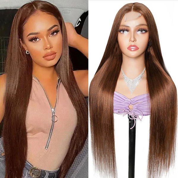 OLFORY Brown Striaght human hair wigs HD Lace Closure wigs Wear and Go Wigs Pre Cut Glueless Human Hair Wig 180% Density Chocolate Brown Straight Middle Part 2x6 Lace Closure Human Hair Wigs 18 inch