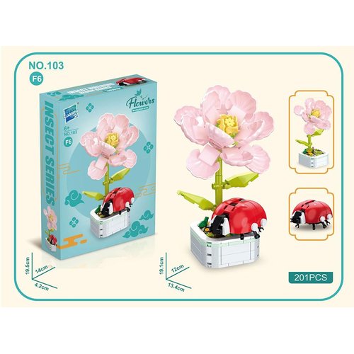JsLTCustoms Kids Building Blocks Toys, Plants Flowers Insects Blocks Set for Toddlers Education Toys, Home Plant Decor Models, Building Blocks for Boys Girls Children Age 3+ (Ladybug)