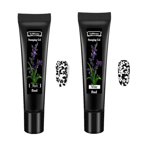 LiBiuty Black & White Nail Stamping Gel Polish Set 2Pcs Nail Art Stamping Gel 8ml Printing for Nail Plate Nail Template Stamping