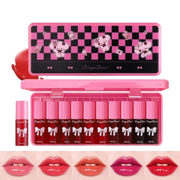 MYUANGO 10 Colors Multi Lip Tint Stain Liquid Lipstick, Easy To Use Lip Gloss Moisturizing, Multi-Use Lip Cheek Face Tint, Non-Stick Cup, Travel Size, Hydrating, Long-Lasting, Pink