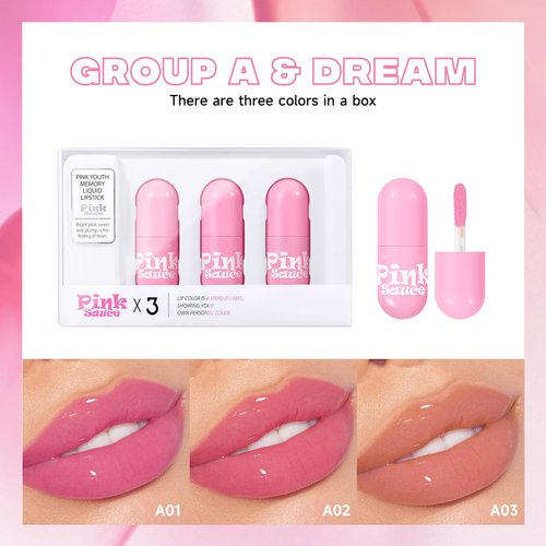 KISSIO Lip Gloss Set,3 PCS Moisturizing and Pigmented Lip Glaze,Liquid Lipstick No Sticky,Shine for Plumper Looking Lips,Cruelty Free,Group A,0.19 oz x3