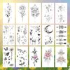 VIWIEU Small Hand Flower Temporary Tattoos Realistic for Women and Teen Girls 15 Pack, Rose Lotus Daisy Butterfly Moon Stars Gift Tattoo Set for Face Neck Sternum Clavicle Arm Waist Belly Body Art