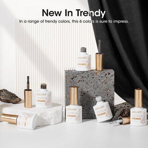 Gellen Gel Nail Polish Kit, 6 Colors White Gray Black Glitter Gel Polish Set,Soak off Nail Polish Kit Nail Lamp Manicure Nail Art DIY Salon Home Holiday Valentine Gift for Girl