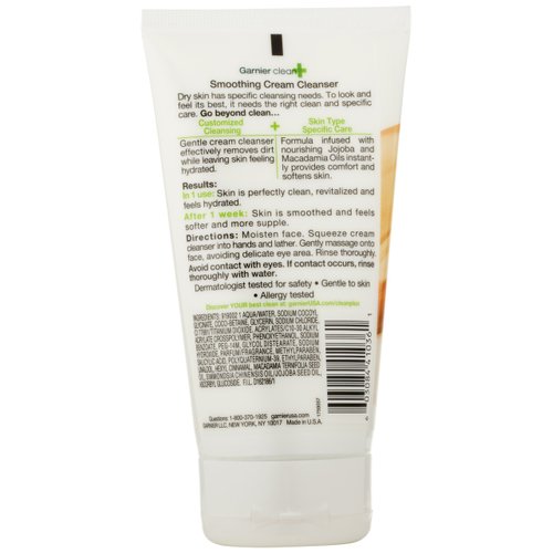 Garnier Clean+ Smoothing Cream Cleanser For Dry Skin, 5 Fluid ounces
