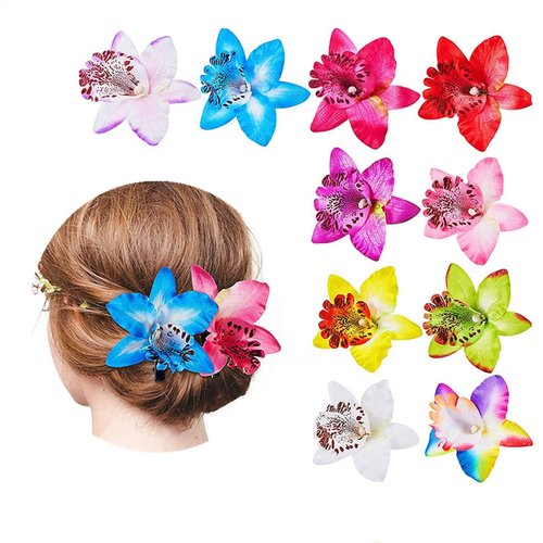 Flowers Hair Clips, 10PCS Orchid Flower Alligator Clips, Bohemian Flower Hairpin, Artificial Tropical Flower Hair Clip for Women