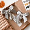 4 Pcs Bowknot Braided Telephone Wire Pearl Hair Bands Elastic Spiral Hair Ties Phone Cord for Women Silver Elegant Ponytail Holder Accessories