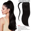 Caliee 1B Natural Black Ponytail Extension Clip in Virgin Straight Ponytail Human Hair 100% Remy Hair Extensions Real Ponytail Hair Piece 22 Inch Long 90G
