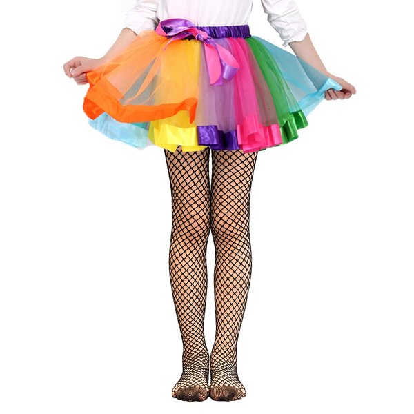 VINICUNCA Girls Fishnet Stockings for Princess Dress High Waist Mesh Tights Cute Pattern Knit Socks (7-14 Years, black-medium Grid)