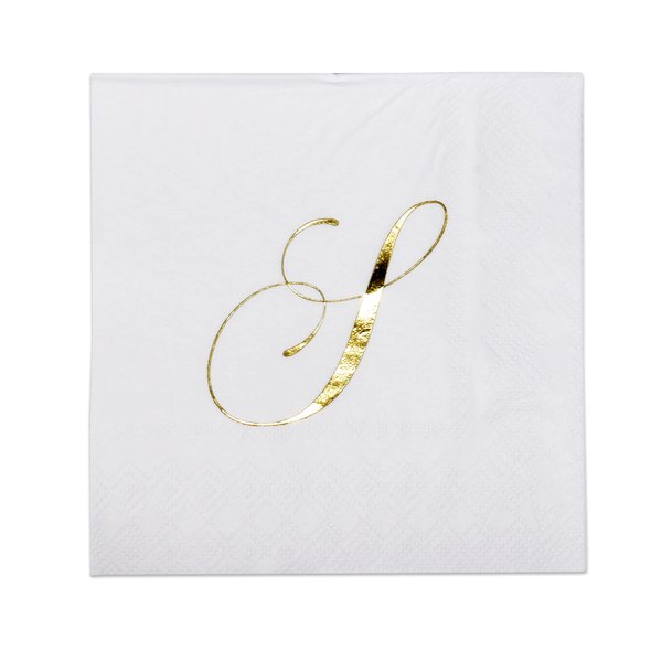 Gift Boutique 100 Gold Monogram Cocktail Napkins Letter S Disposable Paper Pack Elegant Metallic Golden Foil Hand Napkin for Powder Room Wedding Holiday Birthday Party Baby Shower Decorative Towels