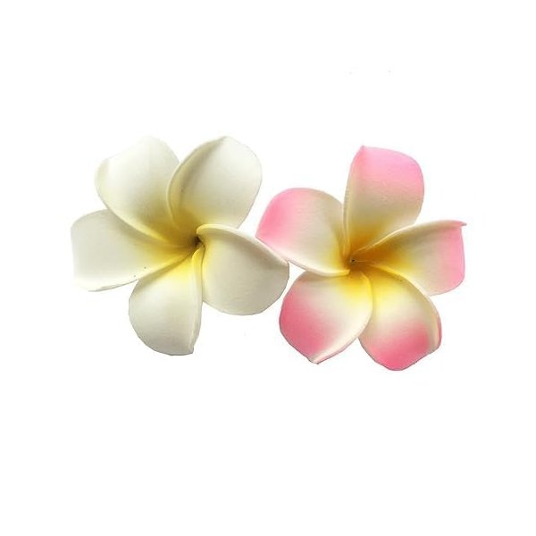 2 Pcs 7Cm White and Pink Hawaiian Frangipani Plumeria Clips and Barrettes Foam Head Flower Party Beach Hair Clip Hair Clips Hair Accessories