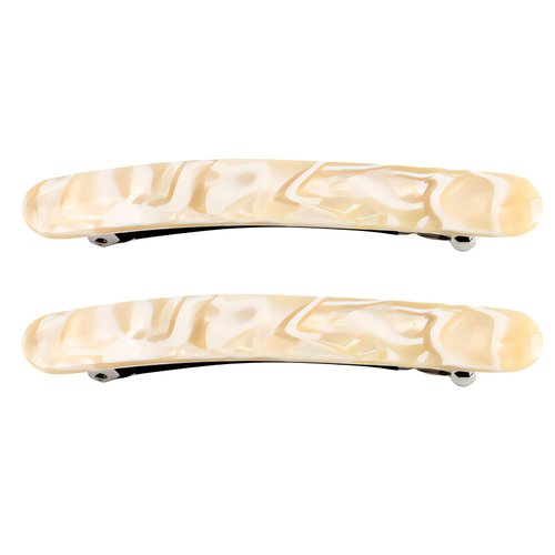 Elegant Blended Colour Arched Shiny Triple Clipping French Barrettes Bow Tortoise Shell Cover and Metal Clasp Style Bun Ponytail Clips for Fine Hair Chignon Hair Ornament (Beige)