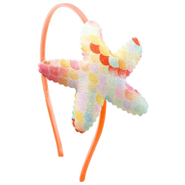 WRBAJIS Starfish Headband Sparkly Star Hair Bands Star Fish Scale Hair Hoop Mermaid Hair Accessories for Women Girls Birthday Summer Ocean Beach Pool Party Supplies(Orange)