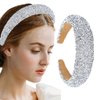 Sinalty Rhinestone Wide Headbands Bling Crystal Beaded Headband Blue Padded Hairbands Handmade Fashionable Bling Prom Hair Accessories for Women (Silver)