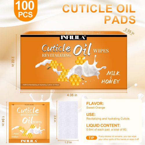 NXJ INFILILA Cuticle Oil Pads 3.3 Fl Oz, 100Pcs Cuticle Oil for Nails, Hydrating Cuticle Oil Ttravel Size for Repaired Cuticles Overnight, Cuticle Repair and Nail Care (Milk & Honey)
