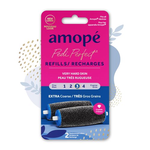Amopé Pedi Perfect Electric Callus Remover Foot File Roller Head Refills, with Diamond Crystals, Removes Hard & Dead Skin, Extra Coarse for Very Hard Skin – 2 Count