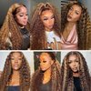 Aikebi Deep Wave Human Hair Wig Highlight P4/27 T Closure Glueless Wigs Human Hair Pre Plucked Pre Cut Lace Closure Wigs Elastic Band 200% Density