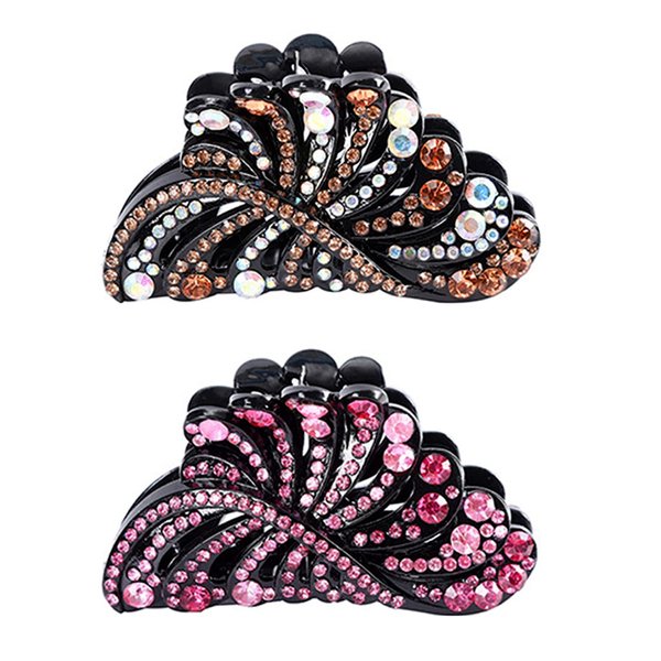 Yusier 2-Piece Hair Clip Set, 3.5inch Rhinestone Nonslip Hair Claws for Women with Long Hair (Pink & Champagne)