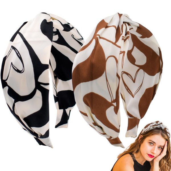 BEGOOD Headbands for Women Womens Knotted Wide Headband Top Twist Knot Hairband Fashion Head Bands Turban Hair Accessories for Girls 2Pcs Heart