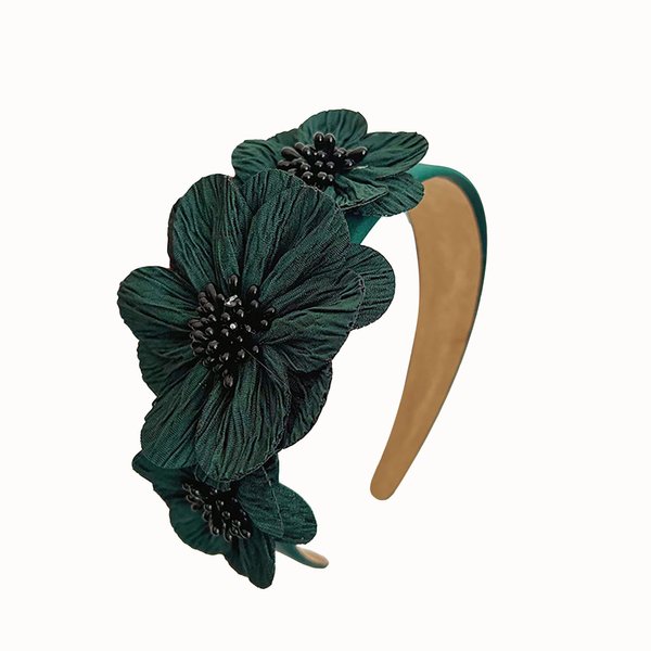 XXFBJNMD Flower Fashion Headbands Side Pearl Flower Hair Bands Fashion Double Flower Wide Fabric Hair Bands Nonslip Hair Bands for Women and Girls Outdoor Wear(Green)