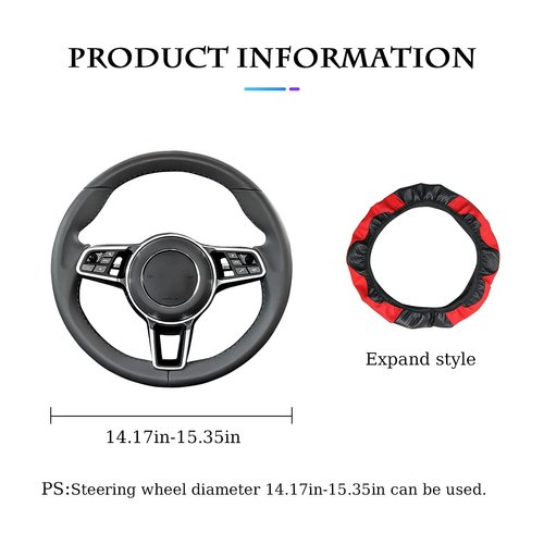Car Steering Wheel Cover, Universal Microfiber PU Leather Elastic 15 inch Stitching Color Anti-Slip Steering Wheel Protector, Car Interior Protection Accessories for Men Women (Black/Purple)