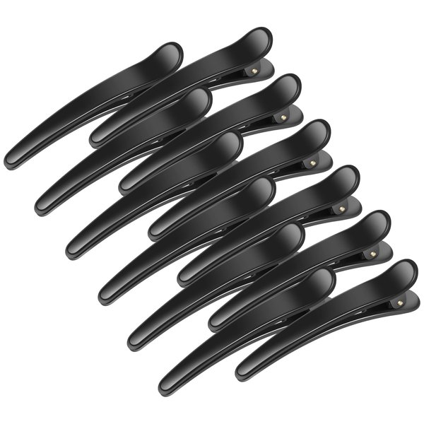 Hair Clips for Styling, Sublaga 12 PCS Non-Slip Colorful Plastic Duckbill Alligator Hair Barrettes Pins for Women, Baby Kids and Girls, 3.5" (12pcs Glossy Black)