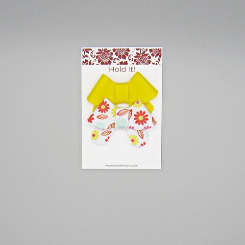 Set of 4 felt bows yellow, green & floral (Alligator Clip Right)