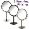 JERDON Model's Choice Two-Sided Tabletop Makeup Mirror - Makeup Mirror with 5X Magnification & Swivel Design - Portable 5.5-Inch Diameter Mirror in Nickel Finish - Model MC105N