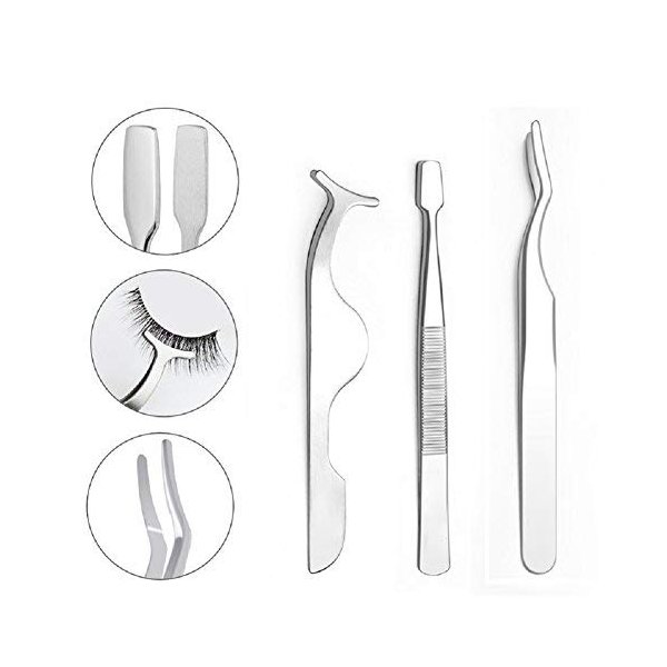AUCH False Eyelashes Applicator Kit Fake Eyelash Placement Tools 3Pcs, Silver