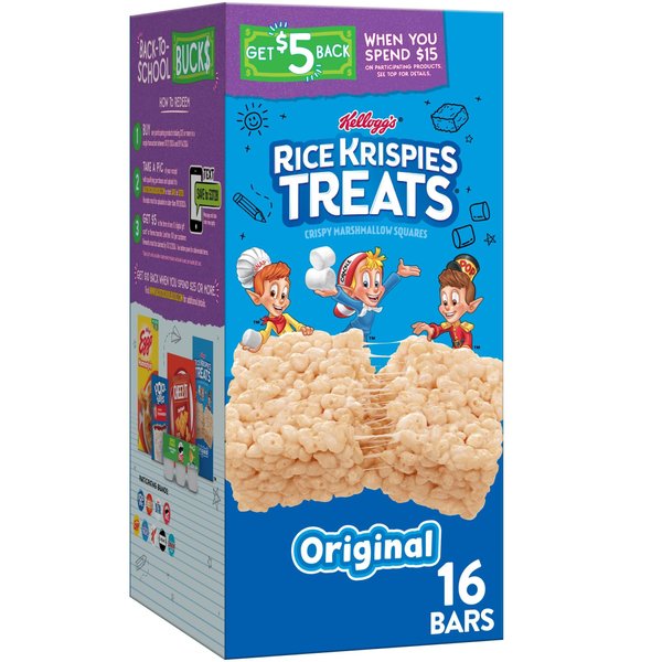 Rice Krispies Treats Crispy Marshmallow Squares, Kids Snacks, Snack Bars, Original, 12.4oz Box (16 Bars)