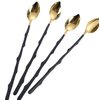 HISSF Iced tea spoons, 18/10 Stainless Steel Stirring Spoons, Leaf Shaped Spoon, 8.66inch (Black & Gold, 4 Pcs)