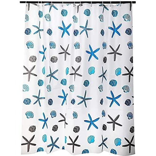 meioro Shower Curtain Eco-Friendly Waterproof Bathroom Curtains Ocean Theme Semi Translucent Shower Curtain Liners with Rustproof Grommets(Starfish and Seashells, 70'' x 86'')
