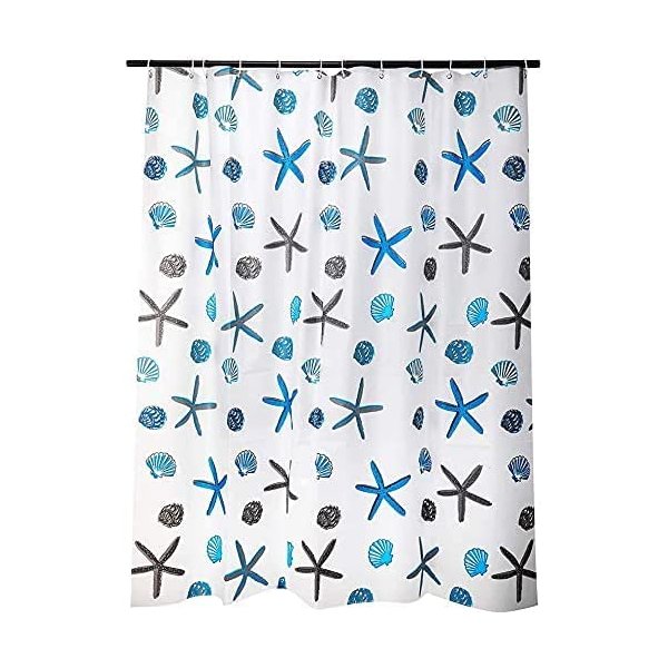 meioro Shower Curtain Eco-Friendly Waterproof Bathroom Curtains Ocean Theme Semi Translucent Shower Curtain Liners with Rustproof Grommets(Starfish and Seashells, 70'' x 86'')