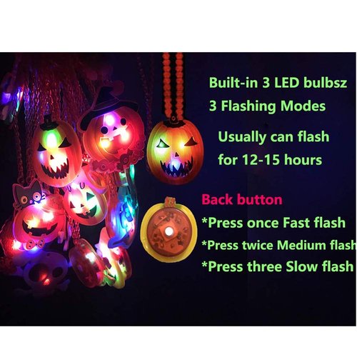 Halloween LED Light Up Necklace 15 PCS Halloween Glowing Pendant Toys Party Favors LED Glow Necklaces for Kids