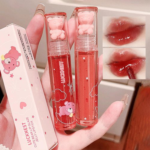 6Pcs Bear Lip Glaze Jelly Lipstick, Liquid Lipstick Cute Bear Lipgloss Moisturizing Lip Stain Plumping Water Lip Gloss Waterproof Long Lasting Cheek Rouge Tint Cosmetics Beauty Makeup