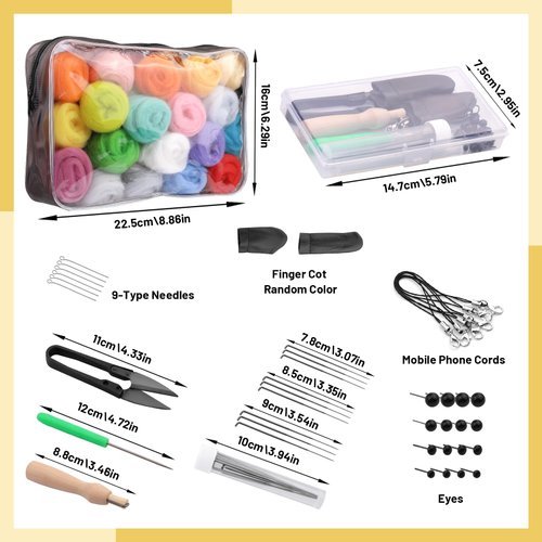 SOCNITC 45 Colors Needle Felting Kits for Beginners, Needle Felting Supplies Kits with Tools, Felt Starter Kits with Needles, Storage Bag for DIY Handcrafts Decoration