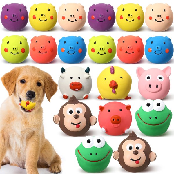 Vertintong 20 Pack Latex Dog Squeaky Toys Squeak Latex Puppy Toy Soft Rubber Funny Animal Sets Interactive Fetch Play Chew Molar Dog Toys for Small Medium Dogs Pets