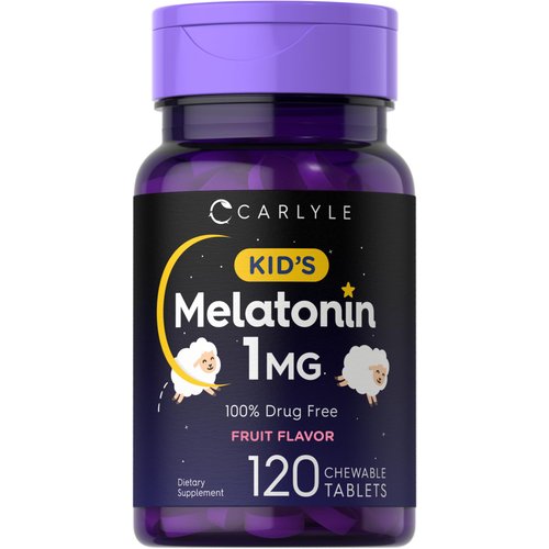 Carlyle Kids Melatonin 1mg | 120 Chewable Tablets | Fruit Flavor | Vegetarian Supplement | Non-GMO, Gluten Free Formula