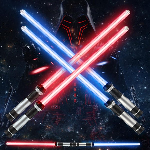 TOY Life Light Up Saber | 4 Pack Telescopic Extendable and Collapsable Sword | 2-in-1 LED + Sound FX Light Up Sword for Kids Costumes | Connects at Base to Become Double Bladed Saber Staff