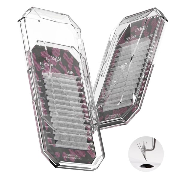 MAGAL FEATHER ICE 1418 Eyelash Extensions 0.07 C D D+ Curl 14-18mm Colored Lash Extensions Individual Lashes Volume Lash Professional Eyelashes Extension Tray (White)(D+_1418 Mixed)
