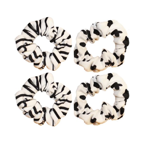 Leadigol 4 PCS Leopard Cow Print Elastic Hair Ties,Girl Hair Scrunchies Velvet Hair Scrunchie,Ponytail Holders Elastic Hair Ties,for Women Girls Hair Accessories