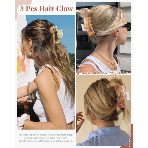 HAIMEIKANG Cute Flower Hair Claw Clips - 3 Pieces Summer Hair Clips for Women,Non-Slip Strong Hold Claw Clips for Thick/Thin Hair