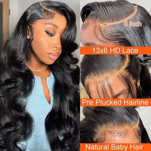 KALASHOW 250% Density 13x6 30 Inch HD Lace Front Wigs Human Hair Body Wave Lace Front Wigs Human Hair Pre Plucked Glueless Frontal Wigs Human Hair for Women Natural Hairline with Baby Hair Free Part