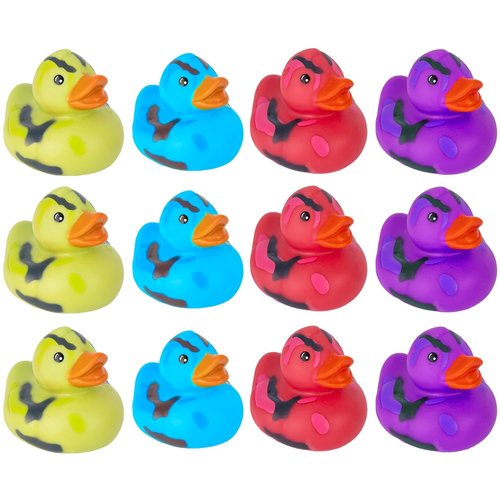 ArtCreativity 2 Inch Camouflage Rubber Duckies, Pack of 12, Cute Duck Bath Tub Pool Toys in Assorted Colors, Ideal for Camo-Themed Parties, Fun Decorations, Carnival Supplies, Party Favor, Small Prize